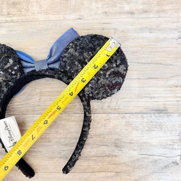 Disney Parks Minnie Mouse Sequin Ears Headband Black Sparkle Blue Bow Shimmer main image 7